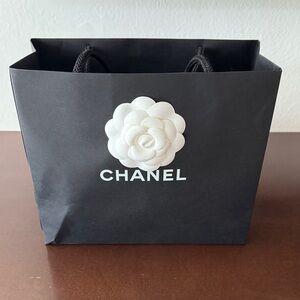 CHANEL Black Shopping Bag with White Camellia